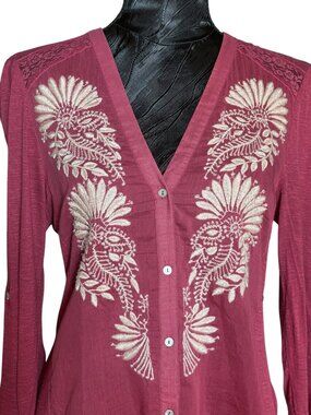 TINY Anthropologie Pink Silk Blend Embroidered Boho Blouse S